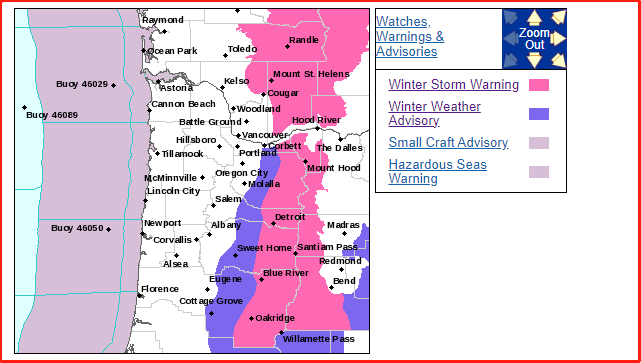 喀斯喀特山脉冬季风暴警报已经生效