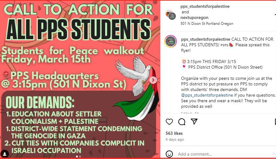 星期五，波特兰地区学生将罢课抗议示威，不是学区主办的！